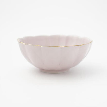 LOTUS-SHAPED SMALL BOWL / NABE SERVING BOWL - PINK WITH GOLD RIM (YUWEN)