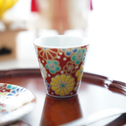 GOOD FORTUNE SAKE CUP – PLUM & CHRYSANTHEMUM (KUTANI)