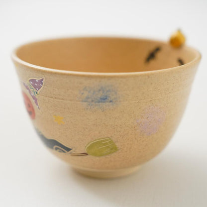 Halloween matcha bowl, witch's broom detail