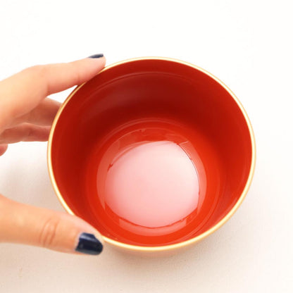 LILY-SHAPED SOUP BOWL – PERSIMMON RED WITH GOLD CHRYSANTHEMUM (ECHIZEN)