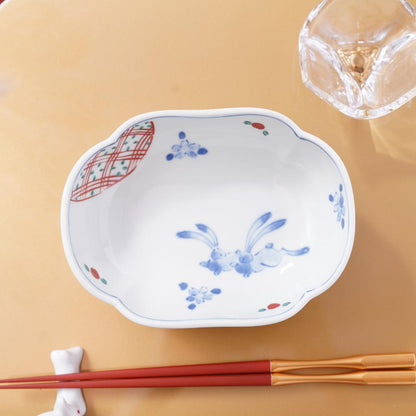 "HANA-USAGI" MOKKO BOWL – RABBIT & FLOWERS, 6 IN (HASAMI)