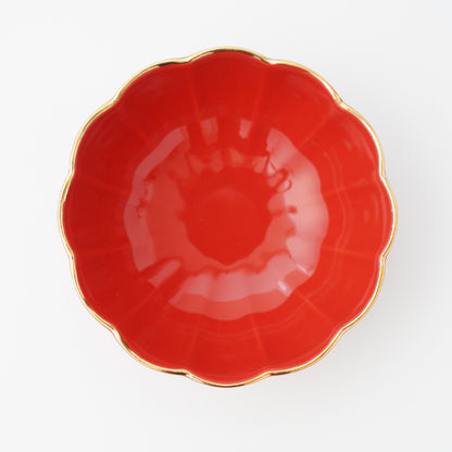 LOTUS-SHAPED SMALL BOWL - RED, GOLD RIM (YUWEN)