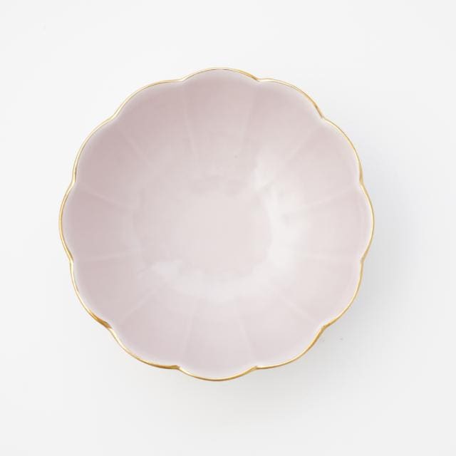 LOTUS-SHAPED SMALL BOWL / NABE SERVING BOWL - PINK WITH GOLD RIM (YUWEN)