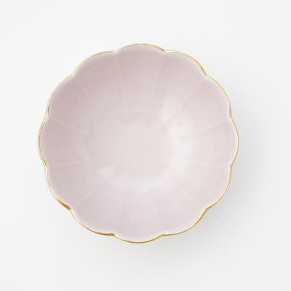 LOTUS-SHAPED SMALL BOWL / NABE SERVING BOWL - PINK WITH GOLD RIM (YUWEN)