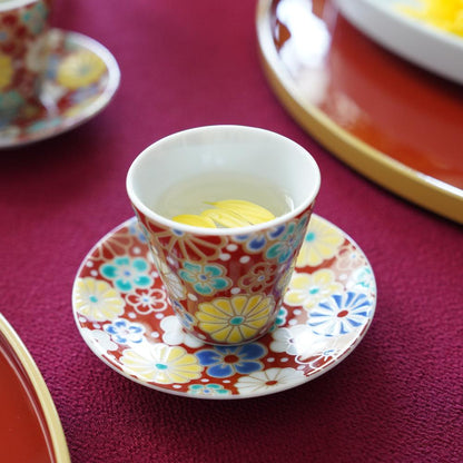 GOOD FORTUNE SAKE CUP – PLUM & CHRYSANTHEMUM (KUTANI)