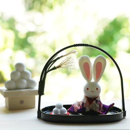 MOON-VIEWING RABBIT IN A BASKET – CHIRIMEN ORNAMENT (KYOTO)
